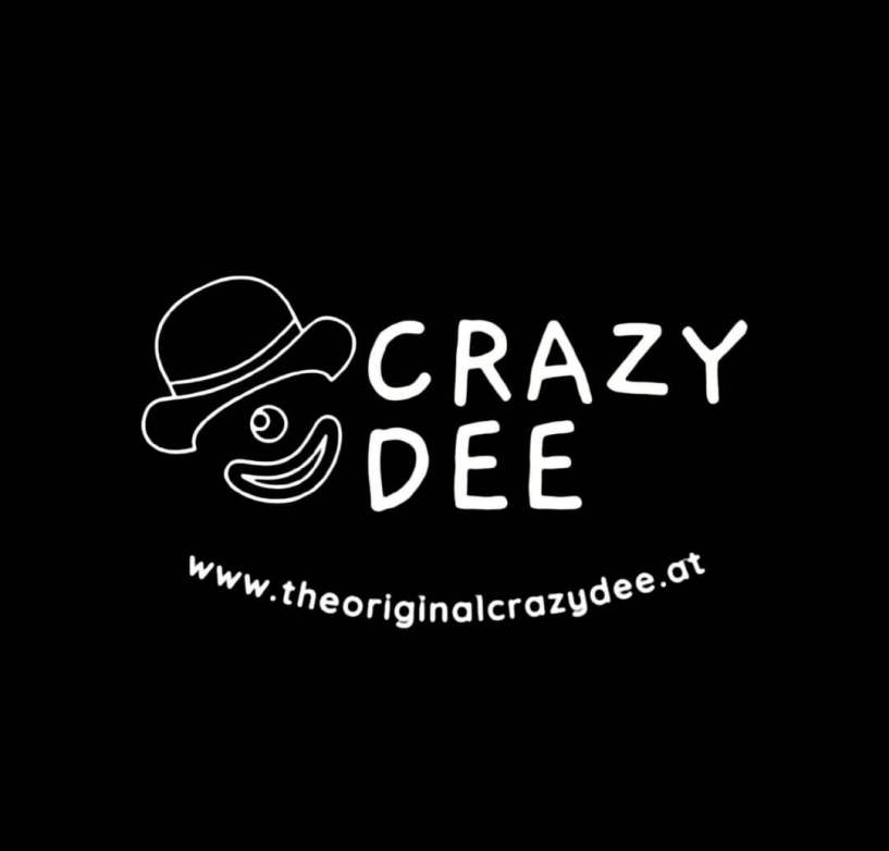 Minimalist black-and-white Crazy Dee CD logo